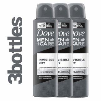 Dove Men Invisible Dry Spray, 150ml per bottle, 3 bottles total