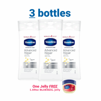 Vaseline Advanced Repair Lotion, 3 bottles, 400ml or 13.5oz per bottle